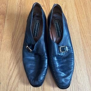 Vintage Roberto Capucci Mary Janes Navy Blue with Gold Accents